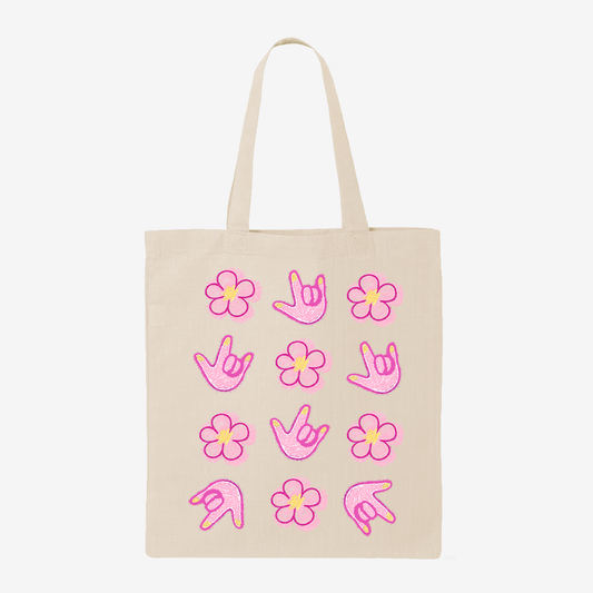Scribble Flower ILY Tote Bag