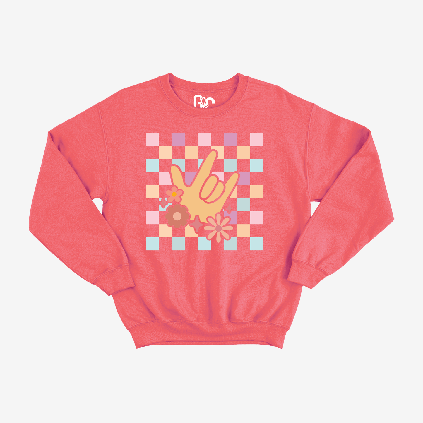 Peach Checkered & ILY Crewneck