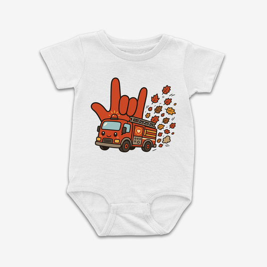 Firetruck ILY Fall Leaves Onesie Tee