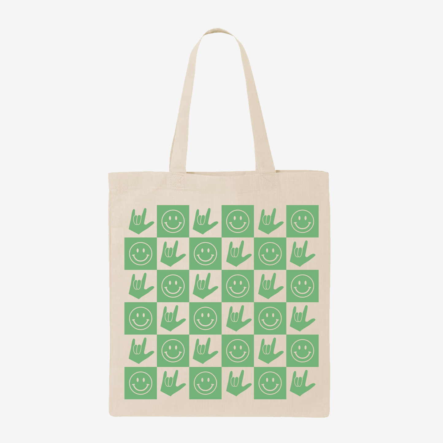 Green Checkered Happy Face & ILY Tote Bag